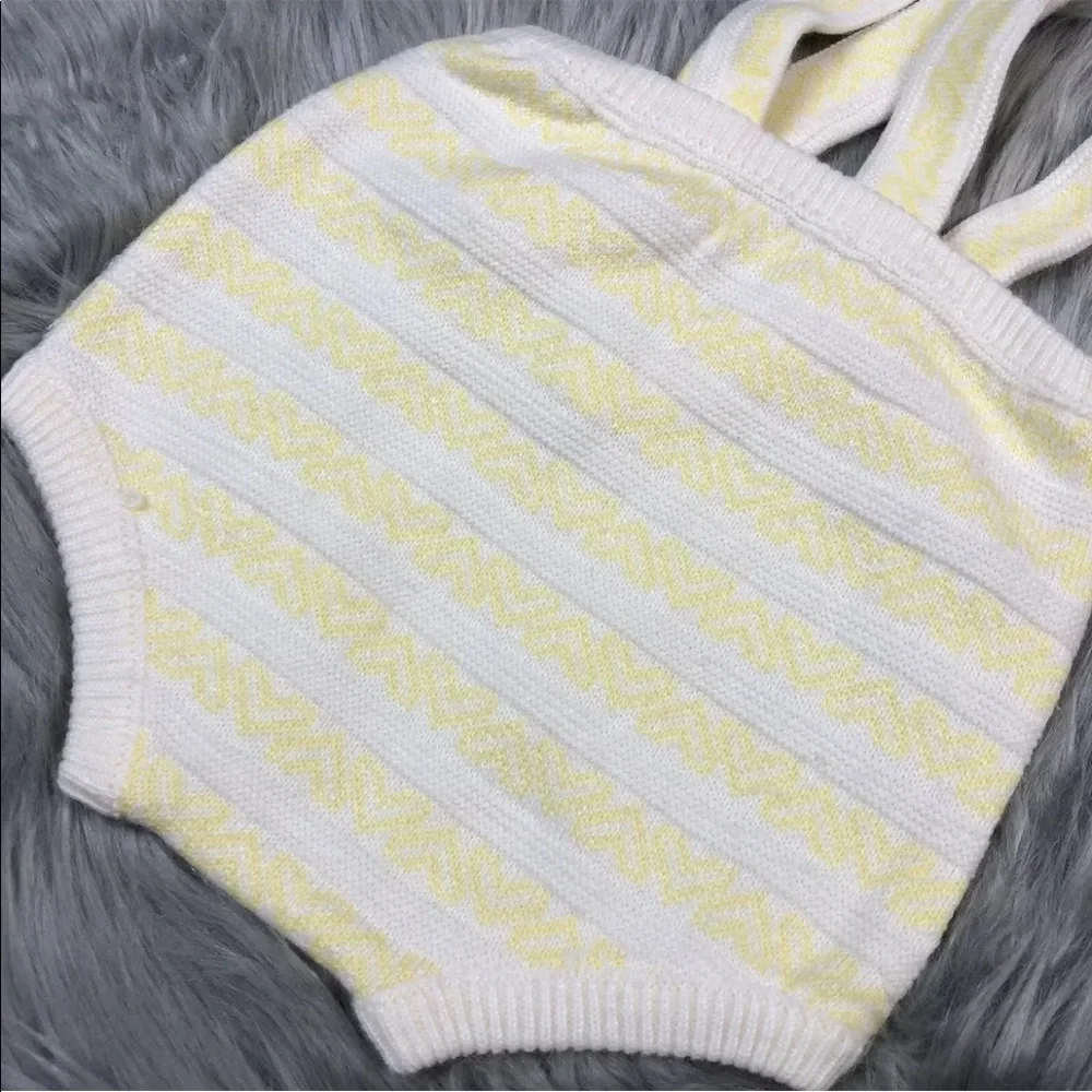 Vintage Baby Yellow White Knit Suspender Romper One Piece